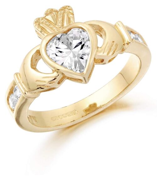 9K Gold CZ Claddagh Ring-CL102