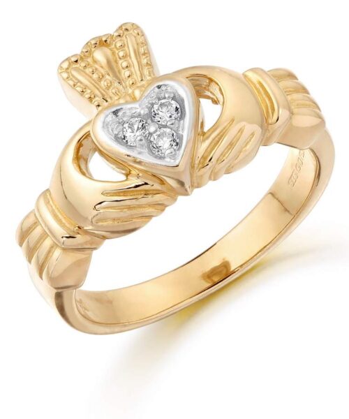 9K Gold CZ Claddagh Ring-CL15