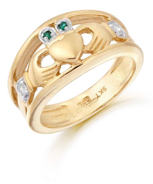9K Gold CZ Claddagh Ring-CL21G