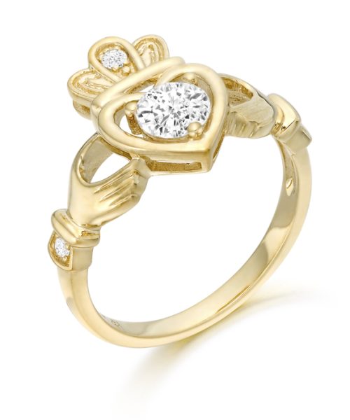 9ct Gold CZ Claddagh Ring - CL11
