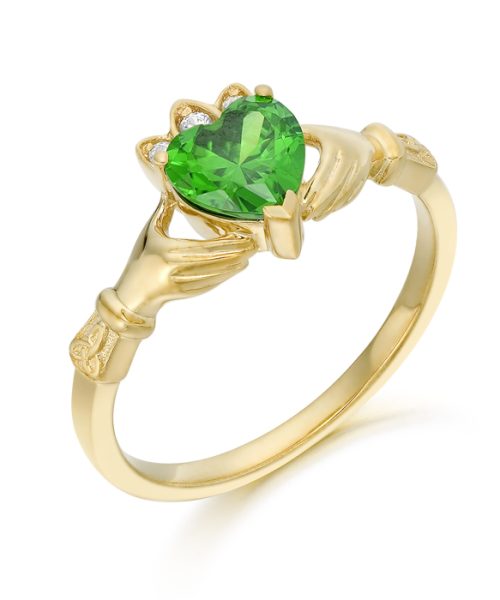 9ct Gold CZ Emerald Claddagh Ring