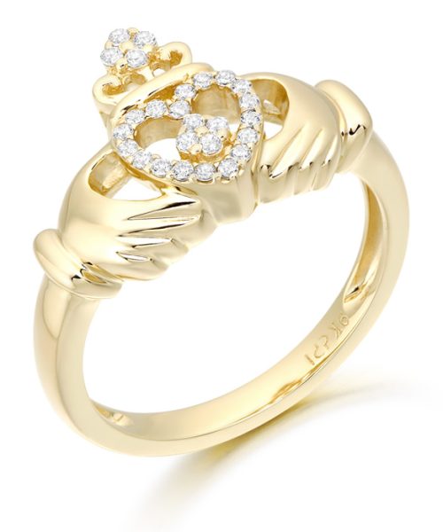 9ct Gold CZ Claddagh Ring - CL48