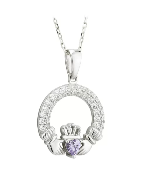 JUNE BIRTHSTONE AMETHYST SILVER CLADDAGH PENDANT