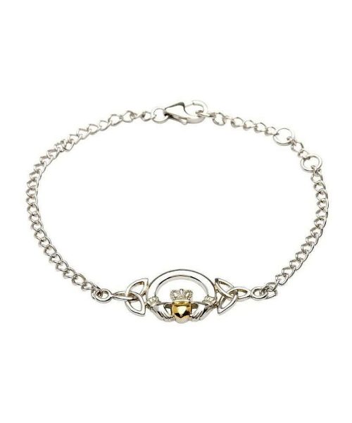 STERLING SILVER GOLD PLATE CLADDAGH PLAIN BRACELET