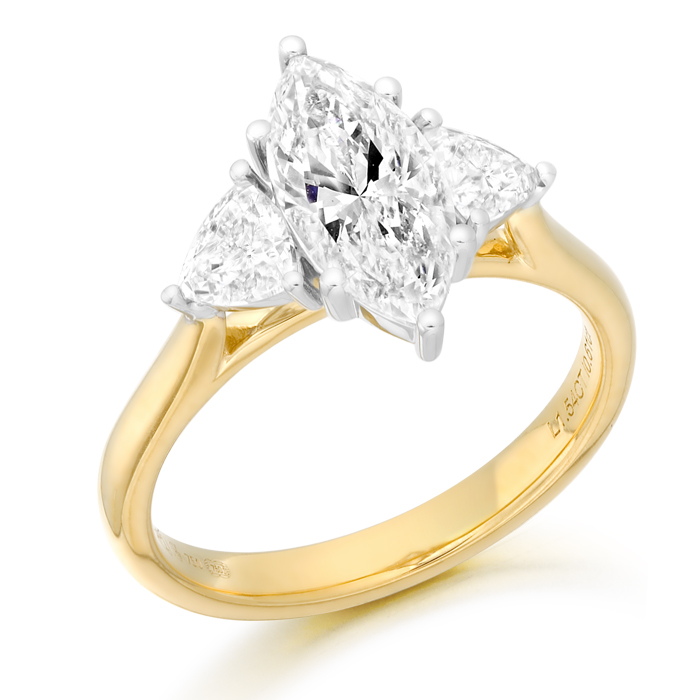 18K Yellow Gold Marquee Lab Diamond Engagement Ring-M745