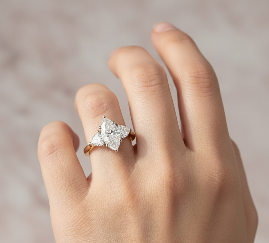 18K Yellow Gold Marquee Lab Diamond Engagement Ring-M745 - Image 2