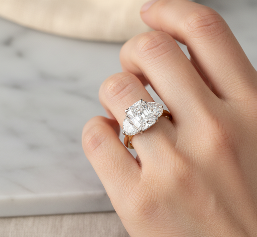 18ct Gold Three Stone Lab Diamond Engagement Ring-M750 - Image 2
