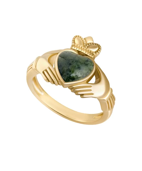 9CT GOLD  CONNEMARA MARBLE CELTIC CLADDAGH RING CL21176