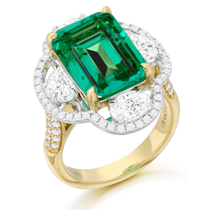 18ct Gold Lab Emerald & Half Moon Lab Diamonds Engagement Ring-M743 - Image 2