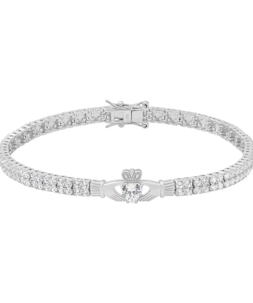 SILVER ALL MULTI WHITE CZ SET CLADDAGH TENNIS BRACELET