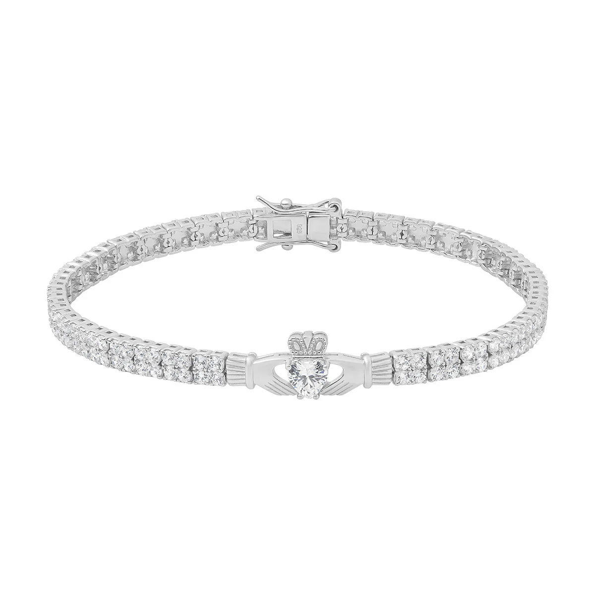 SILVER ALL MULTI WHITE CZ SET CLADDAGH TENNIS BRACELET