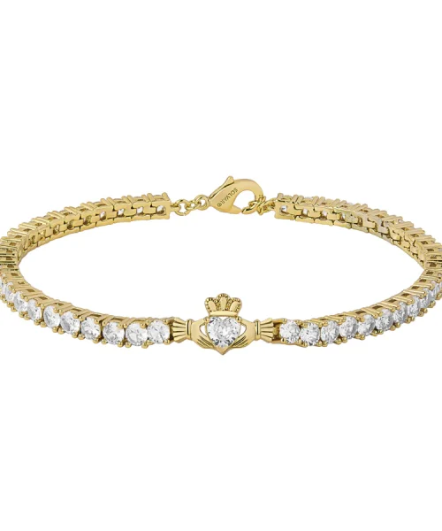 GOLD PLATED CRYSTAL CLADDAGH TENNIS BRACELET