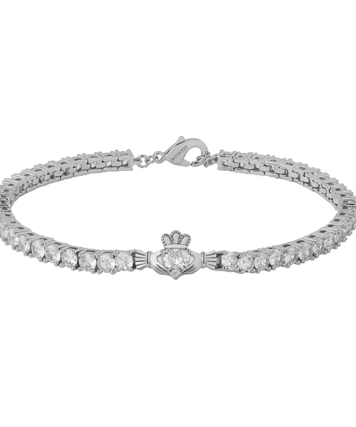RHODIUM CRYSTAL CLADDAGH TENNIS BRACELET