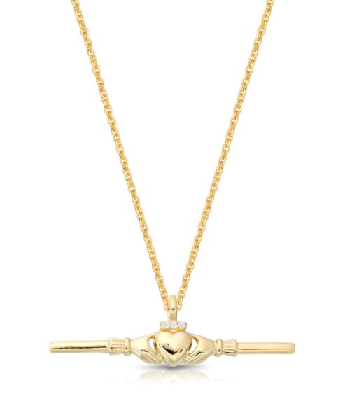 9ct Gold Claddagh T-Bar Pendant-P067