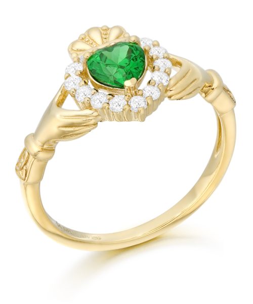 9ct Gold CZ Stone Claddagh Ring – CL62