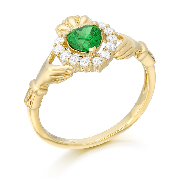 9ct Gold CZ Stone Claddagh Ring – CL62
