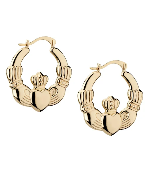 9K GOLD MEDIUM CLADDAGH HOOP EARRINGS 3371