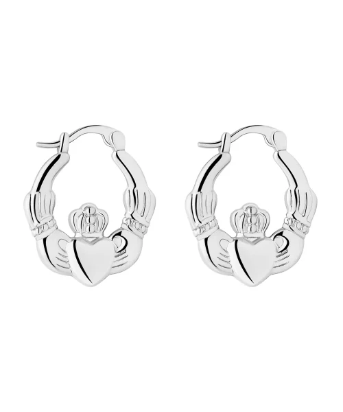 RHODIUM PLATED SMALL CLADDAGH CREOLE EARRINGS 34414R