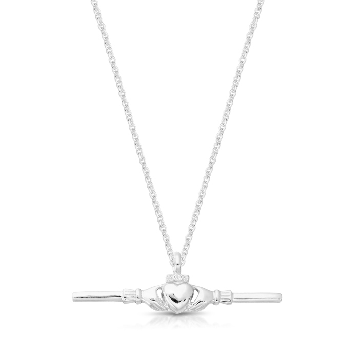 9ct White Gold Claddagh T-Bar Pendant-P067W