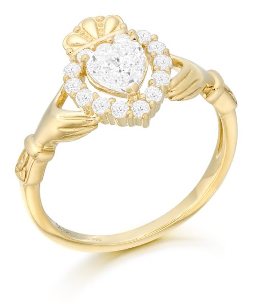 9ct Gold CZ Stone Claddagh Ring – CL62z